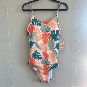 Serra One Piece Swimsuit Orange and Green Tropical Design